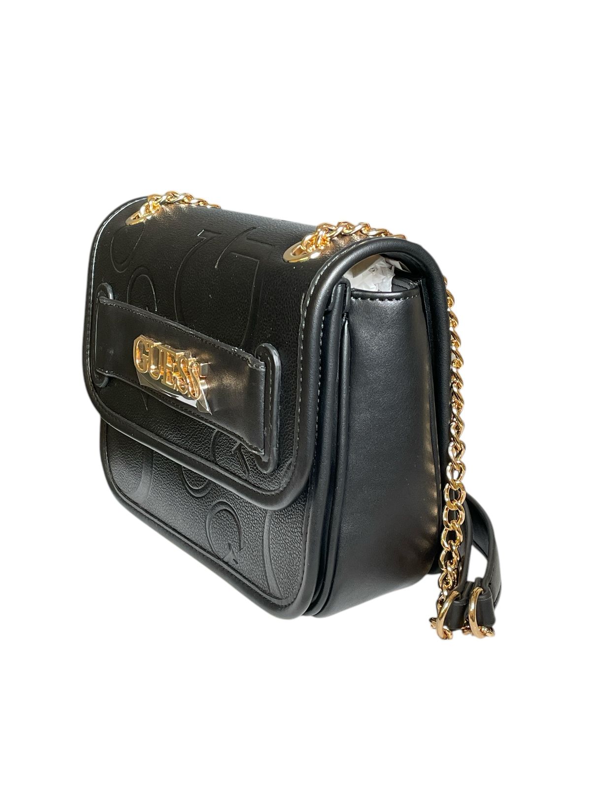 Bolsa Guess Negra con Cadena Dorada - Elegancia y Estilo