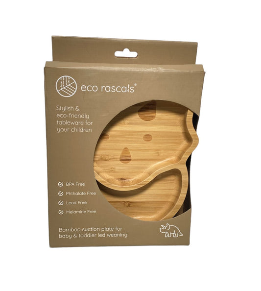 Plato de Bamboo en Forma de Dinosaurio para Niños con 2 Compartimientos - Eco Rascals